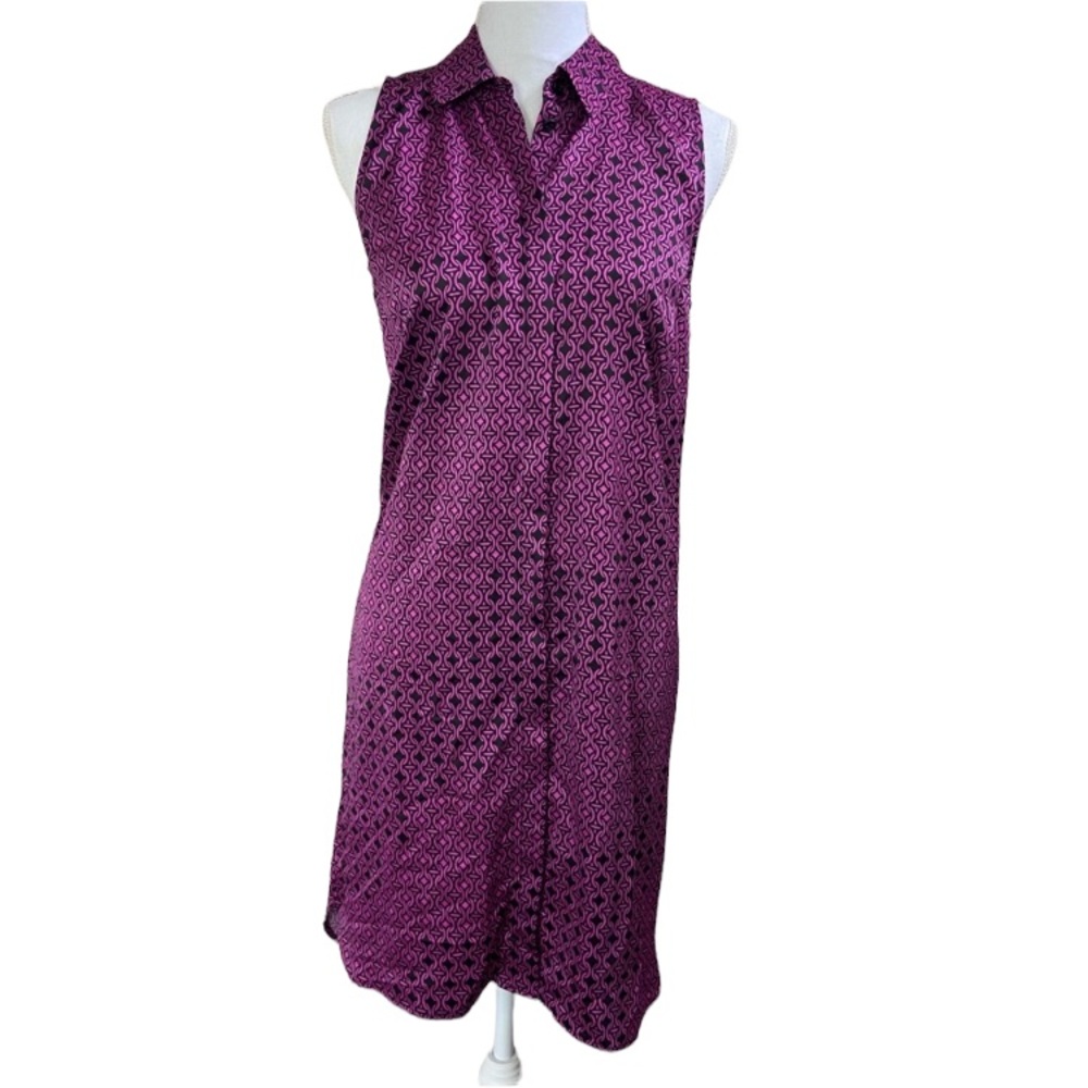 The Limited Purple Black Geometric Sleeveless Button Front Dress Small NWT